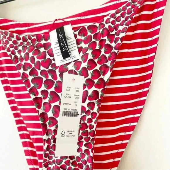 J Crew 90s no tie string bikini bottom Strawberry Stripe reversible print S NWT - Picture 4 of 7